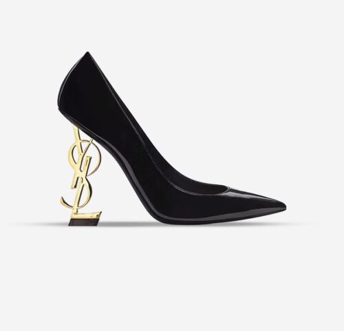 Ysl- patent black gold heels